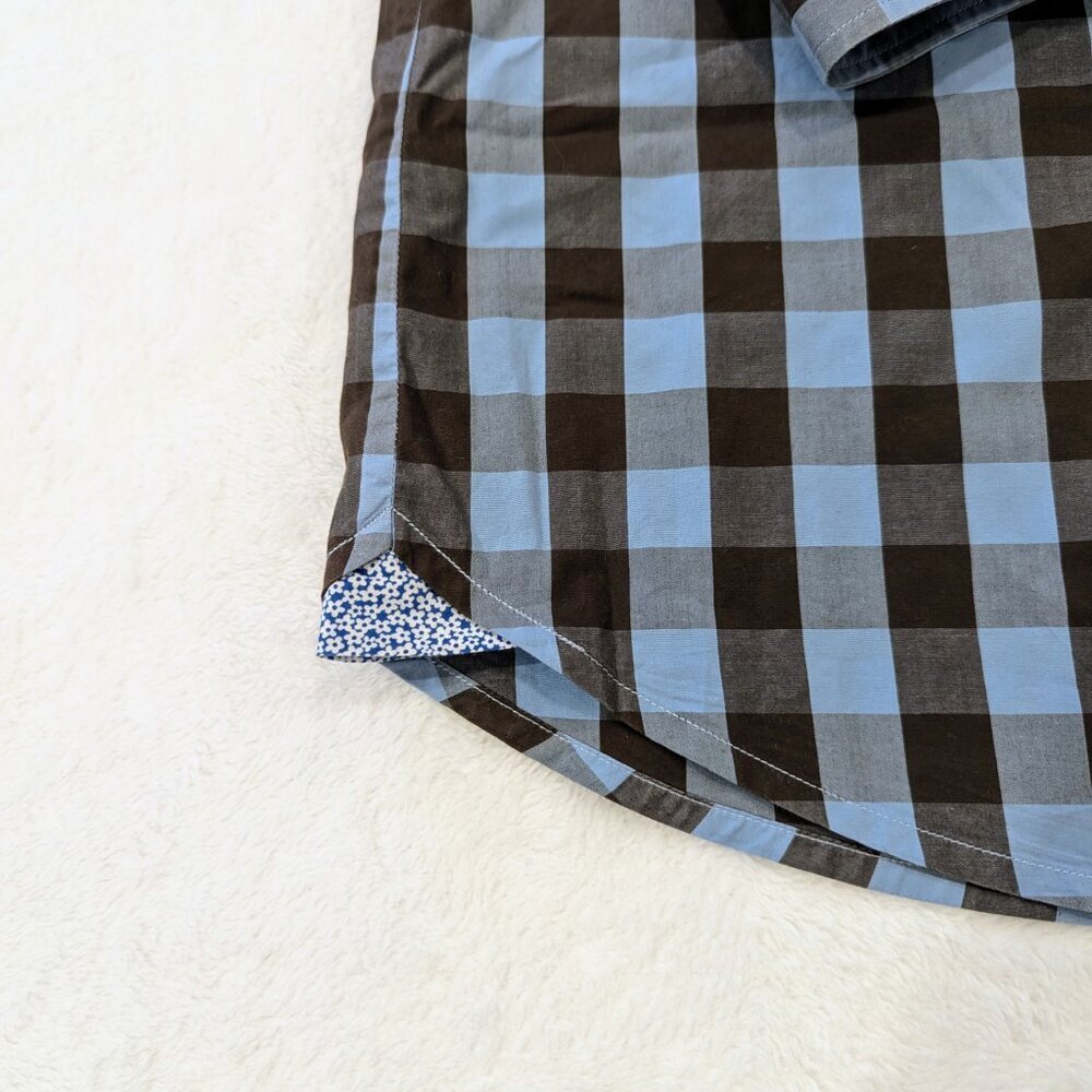 TOMMY BAHAMA Pima Cotton Shirt XXL Blue Brown Checkered Print Button Up Shirt - Picture 4 of 10